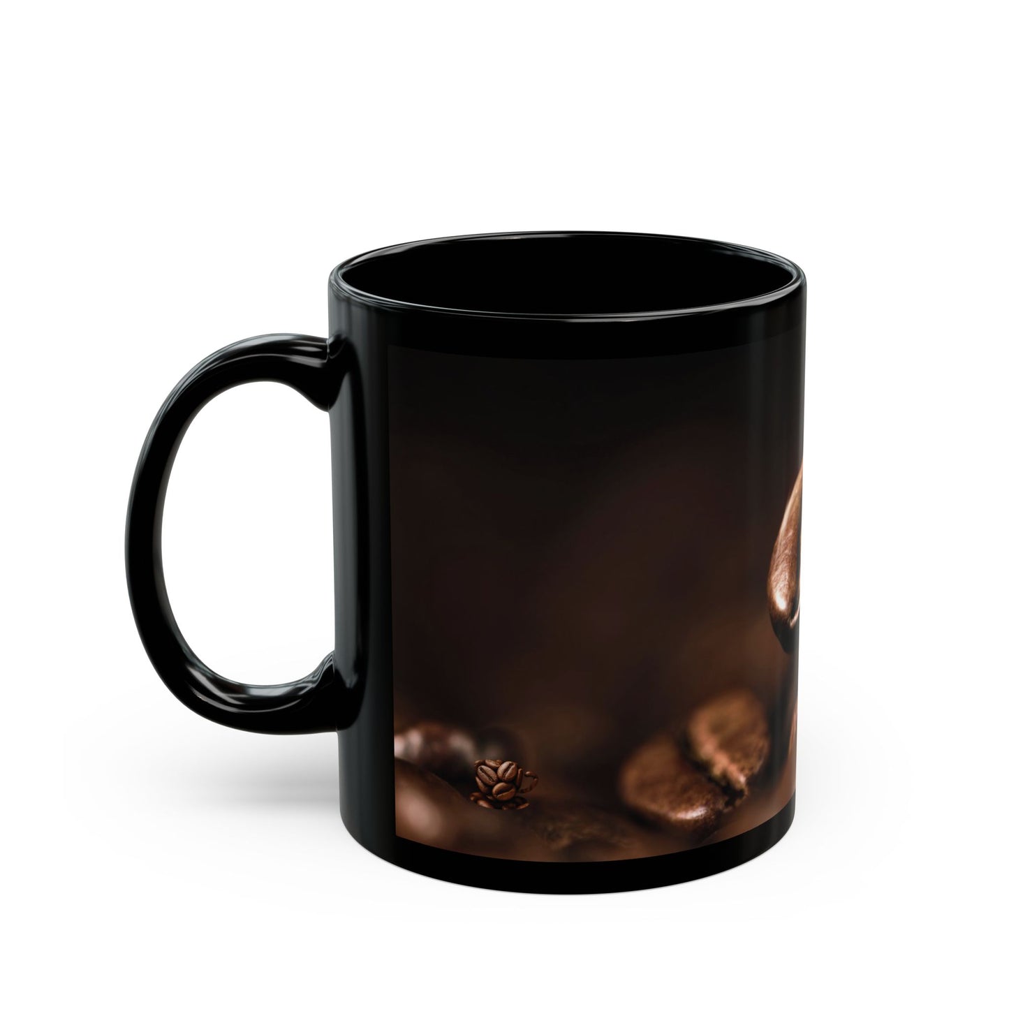 Coffee Beans Black Mug — Steaming Roasted Coffee Ceramic Cup (11oz/15oz)
