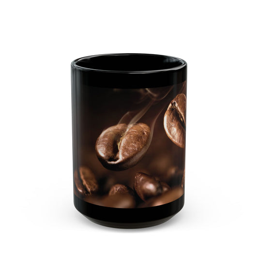 Coffee Beans Black Mug — Steaming Roasted Coffee Ceramic Cup (11oz/15oz)