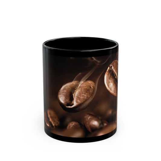 Coffee Beans Black Mug — Steaming Roasted Coffee Ceramic Cup (11oz/15oz)